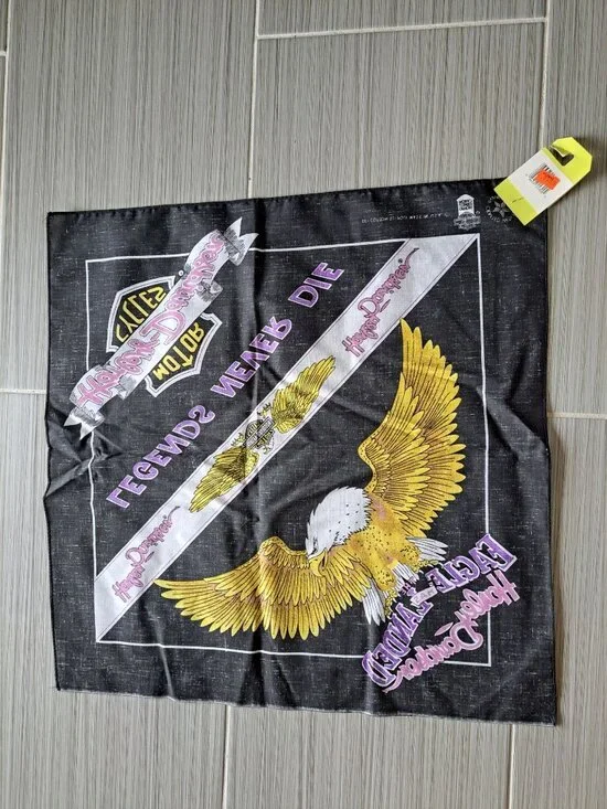 NEW Vintage Harley Davidson Eagle Bandana Legends Never Die Black 21"x21" USA - Picture 4 of 5